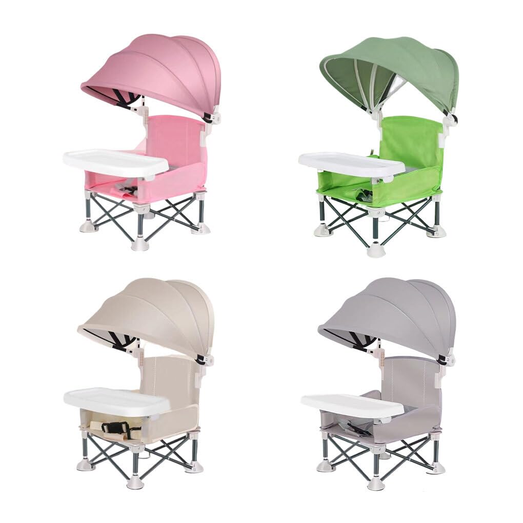 BEALIFE de comedor plegable para bebé con práctico bolsillo para asiento, almacenamiento de artículos pequeños, innovadora silla portátil plegable para bebé, Beige