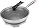 Padella wok in acciaio inossidabile 316L con coperchio in vetro temperato, nido d'ape su due lati, resistente ai graffi, resistente all'abrasione, argento 34 cm (13,5 pollici con coperchio in vetro)