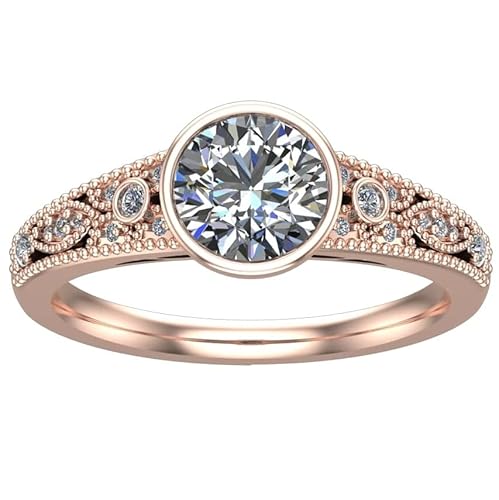 Houston Diamond District Round Moissanite Bezel Vintage Style Engagement Ring 1 CTW 14k Rose Gold