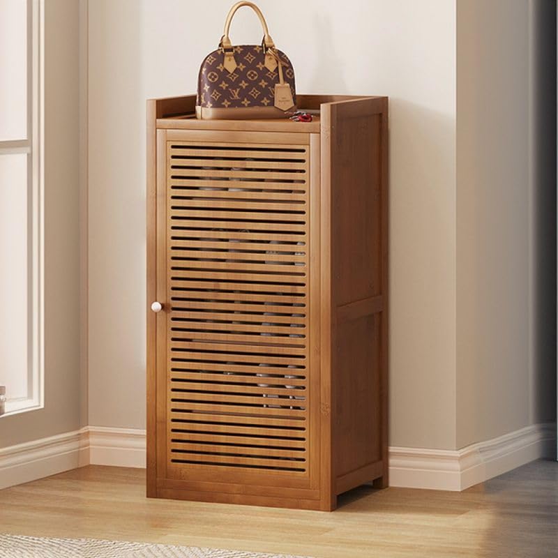 CraftThink Modern Shoe Storage Cabinet, Farmhouse Bamboo Shoe Rack Organizer Wood Freestanding Storage for Shoes with Door for Closet Entryway Garage