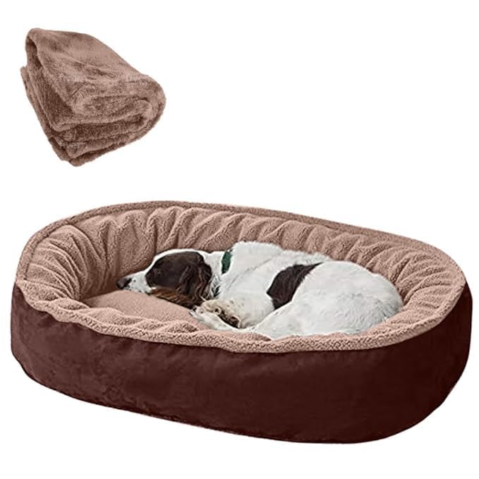 Premium Dog Bed with Free Blanket for Small, Medium & Large Dogs | Soft Fur Orthopedic Washable Pet Bed with Fiber Filling | Anti Slip Calming Dog Mattress for Puppies & Adult Dogs (S)-image-6