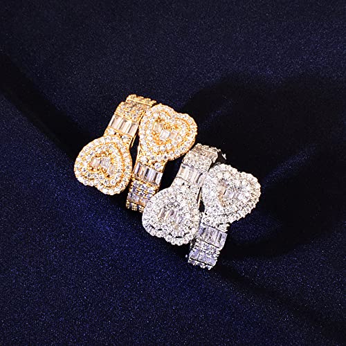 OIDIMS Iced Out Baguette Cz Adjustable Heart Ring All Match Bling Dainty Gold Silver Pinky Ring Wedding Engagement Rings for Women Luxury Gift Birthday Xmas Anniversary Promise Statement2