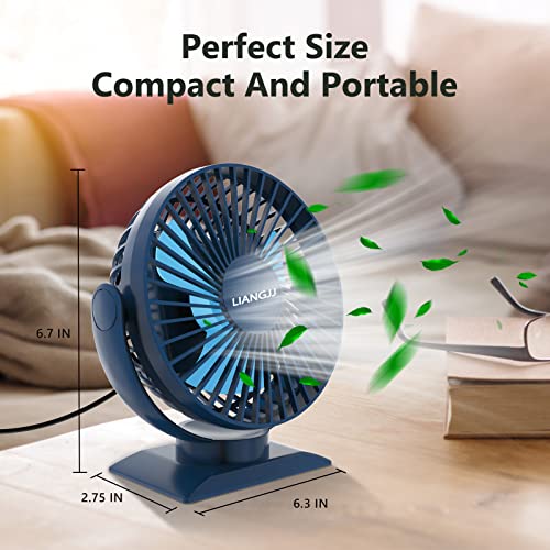 Liangjj 6 Inch Small Usb Desk Fan, 720° Adjustment Desktop Table Fan, 3 Speeds Powered Personal Fan, Super Quiet Portable Mini Fan For Office Home Travel, Navyblue #TOP2