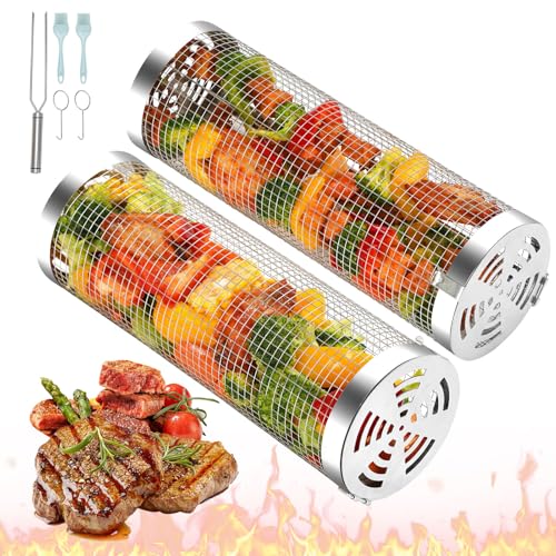 ZORMY 2pcs Rolling Grill Baskets,Grill Veggie...