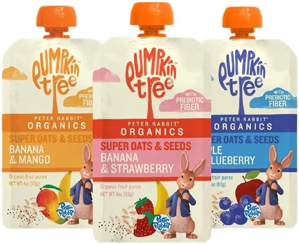 Pumpkin Tree Peter Rabbit Organics Super Oats & Seeds, Puree Squeeze Pouch, Banana & Mango, 4 Ounce (Pack of 10)