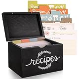 Recipe Cards and Box Set, Wood Recipe Card Box, Farmhouse Recipe Organizer for Kitchen Counter, Rust