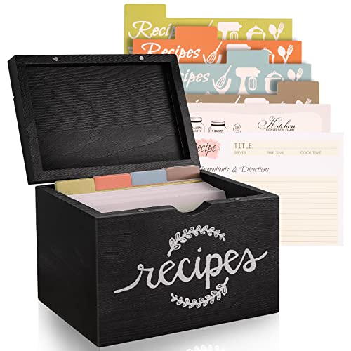 Recipe Cards And Box Set, Wood Recipe Card Box, Farmhouse Recipe Organizer For Kitchen Counter, Rustic Recipe Holder With 4X6 Inches Recipe Cards, Great Gift For Grandma Mom Women Recipe Lovers #TOP25