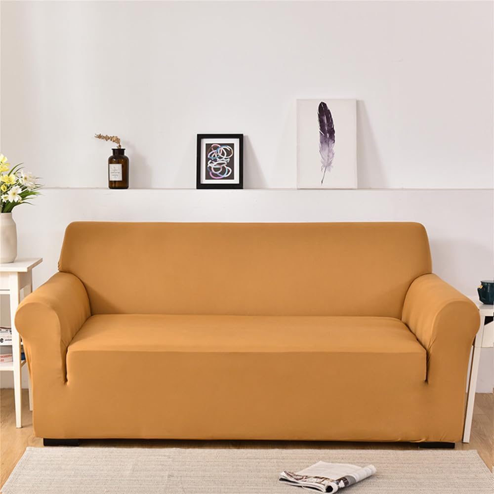 Housse canapé extensible 1 place camel | Protection anti-poussière lavable salon
