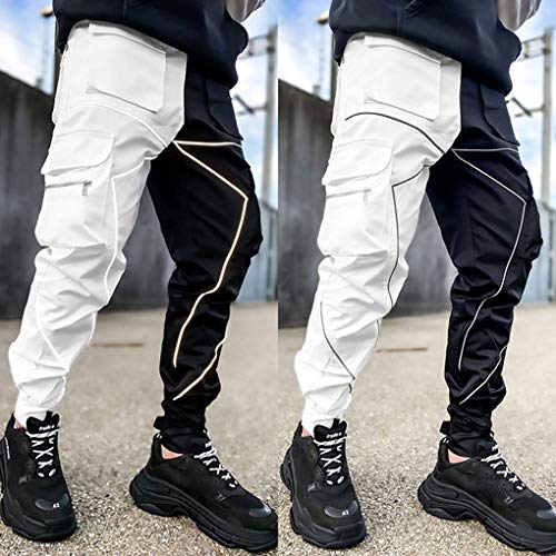 ebossy Men's Multi Pocket Fashion Cargo Pants Technical Reflective Jogger Pants2