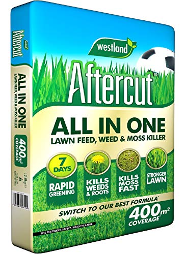 Aftercut 20400461 All in One Lawn Feed, Weed and Moss Killer, 400 m2, 12.8 kg, Natural