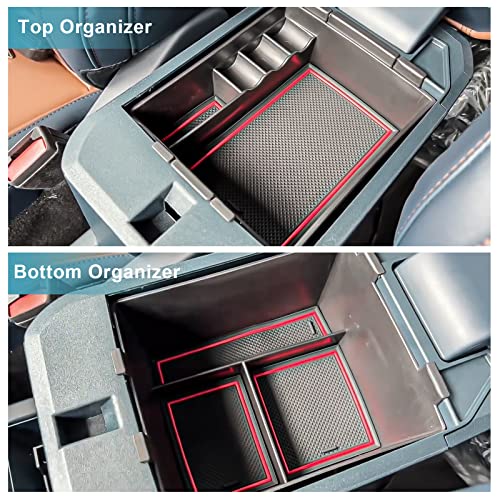 Image of CDEFG for 2022-2026 Ford Maverick Center Console Organizer Tray Accessories | 2022 2023 2024 2025 2026 Ford Maverick Armrest Trays Storage Box 2022-2026 Maverick Truck Accessories, 2-Pack (Red Trim)