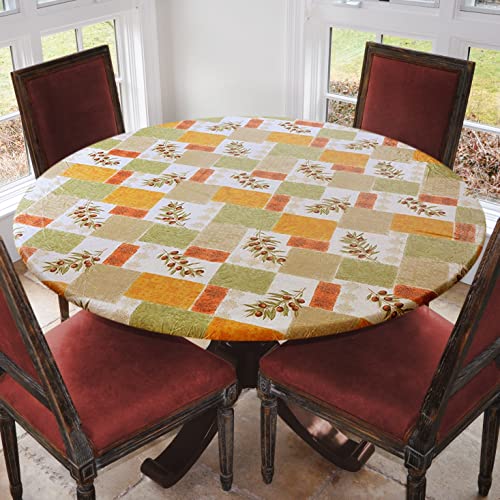 Covers For The Home Deluxe Elastic Edged Flannel Backed Vinyl Fitted Table Cover - Olive Patch Pattern - Small Round - Fits Tables Up To 40" - 44" Diameter #TOP6