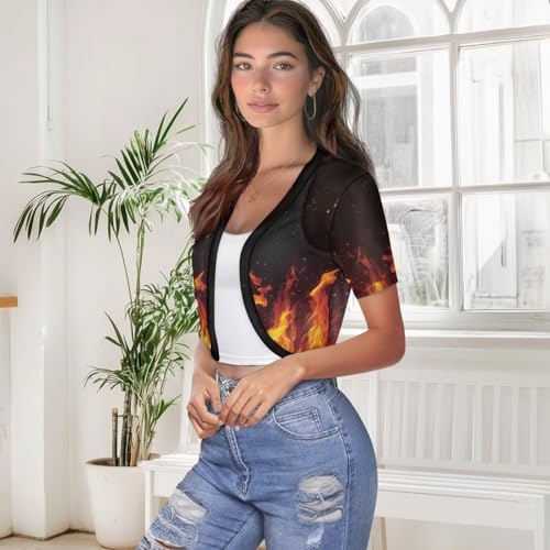 Image of Women's Shrug Short Sleeve Bolero Open Front Knit Party Tulle Cardigan Cropped Cardigan Shoulder Cover Up