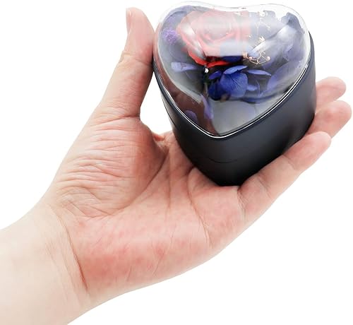 Miniatura 5 de Caja con colgante de rosa preservada, caja de joyería de terciopelo en forma de corazón para el día de San Valentín, día de la madre, boda,
