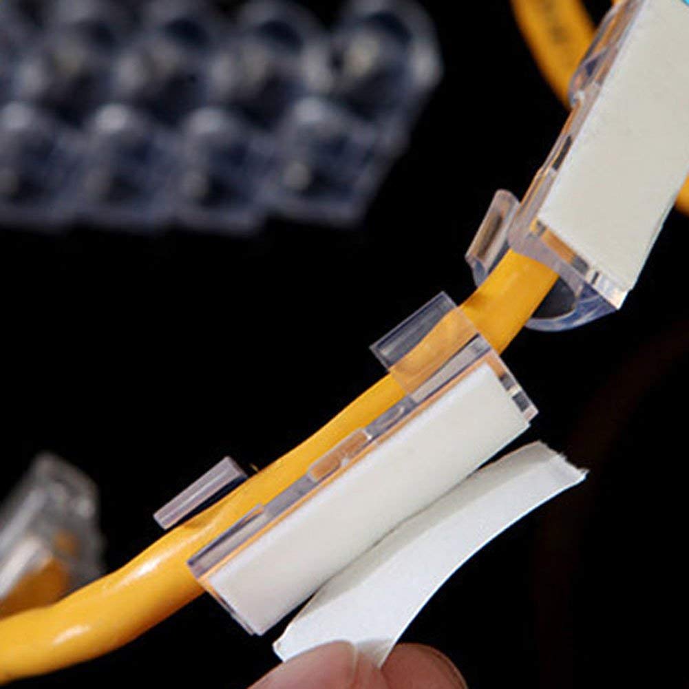 SEVEN HORSE TECH® Multipurpose Useful Creative Smart Design Clear 7mm Diameter Self Adhesive Home Office LAN USB Cables Organizer Clips Clamps Wire Mess Manager (Pack of 10 Pieces, Transparent)