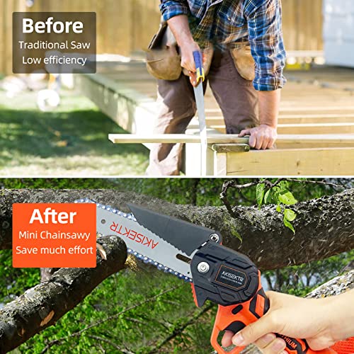 Mini Chainsaw Cordless, 6 Inch 4 Inch Small Chainsaw One-Hand Use Electric Chain Saw With 2X24V Rechargeable Battery, Portable Handheld Chainsaw Battery Powered For Wood Cutting Tree Trimming(Orange) #TOP5