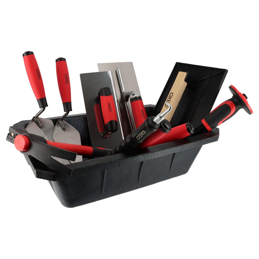 Kit 11 outils maçonnerie - 4 truelles - Taloche - platoir - Auge 10L - Fer à bordure - Torsadeuse fil de fer - Marteau - Burin