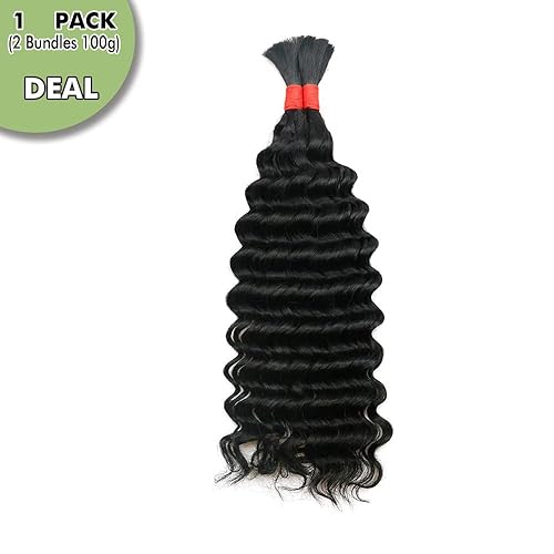 Miniatura 2 de YOMIO Cabello humano trenzado ondulado profundo a granel de 20 pulgadas, 3.53 oz (1 paquete-2 paquetes) de cabello humano para trenzar sin trama,
