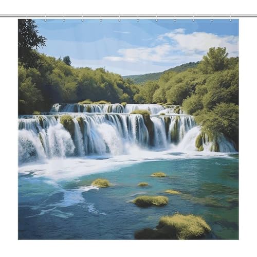 Rideau de douche polyester imprimé cascade rivière Krka 12 crochets - 2