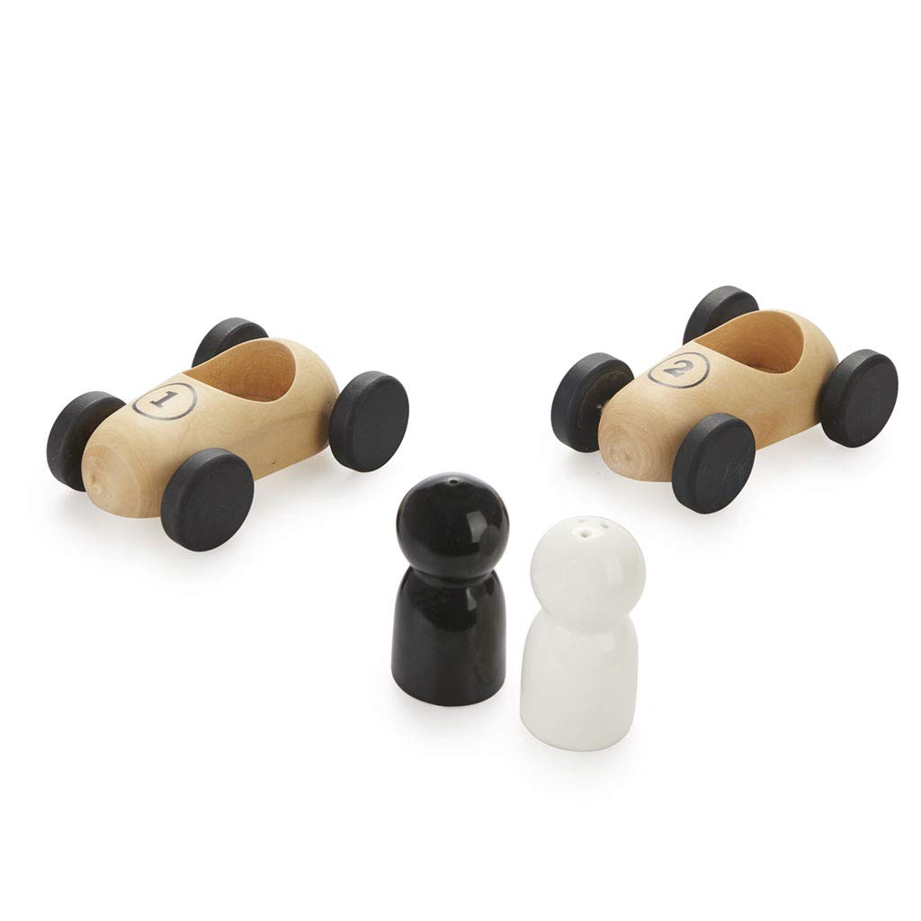 Balvi Set sel & Poivre Bolides Set sel et Poivre avec Une Base en Bois en Forme de Voitures de Course