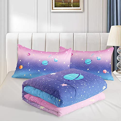 Bailipromise Space Comforter Set For Girls Boys Twin Size 3 Pieces Colorful Stars Kids Bedding Sets Pink Blue Rainbow Bed Collections Pastel Galaxy Planets Duvet Set(1 Comforter, 2 Pillowcases) #TOP3