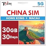 Carte SIM Chine 30 jours 30 Go | Couverture Hong Kong & Macao | Données haut débit 5G/4G | Point d'accès supporté | Plan rechargeable | Activation automatique | Sans numéro de téléphone | Support 24×6