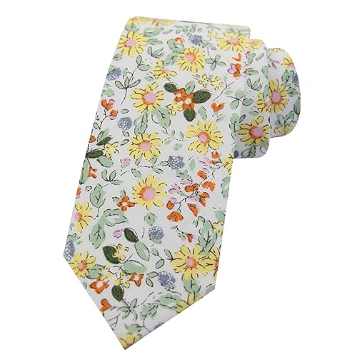 Image of Mantieqingway Men Skinny Tie Cotton Floral Necktie for Wedding Groomsmen Tie