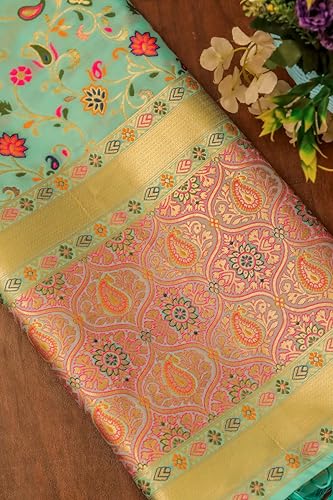 Image of DEVANGI Women's Woven Banarasi Silk Dupatta /Chunni For Women, Floral Print 1 Meter Wide and 2.3 Meter Length Printed Designer Dupatta /Chunni For Girls