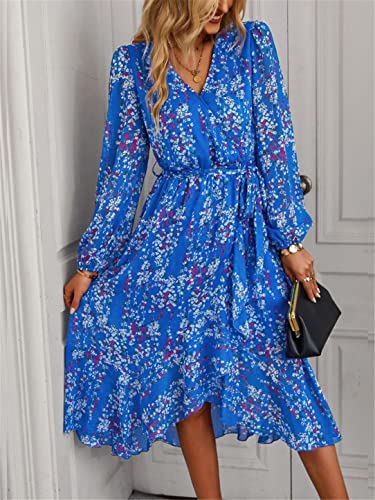 Robe de soirée mi-mollet à manches lanternes de cocktail chic col en V
