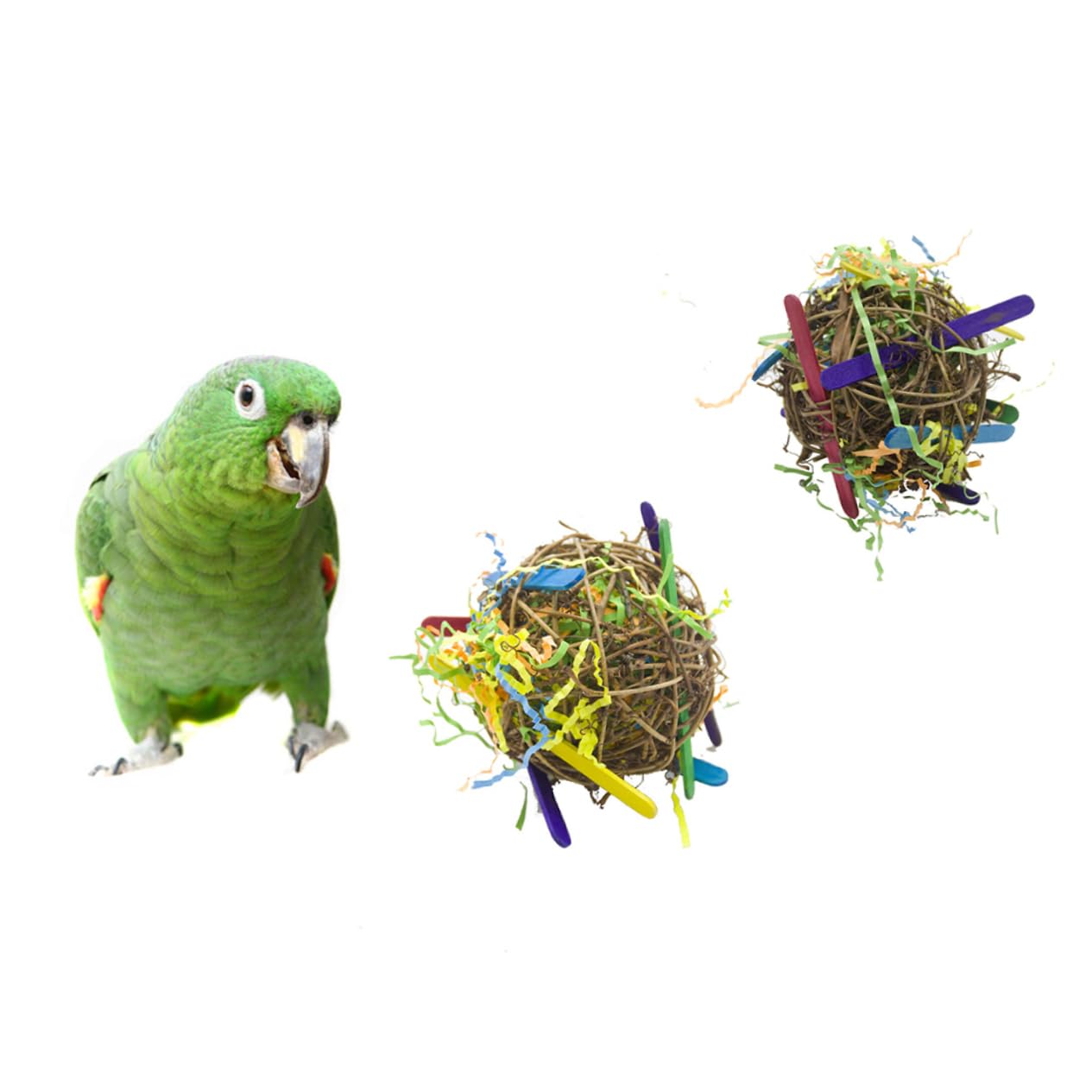 minkissy Lot de 2 Jouets à Mâcher en Rotin Naturel pour Perroquet Ara Cacatoès Gris Dafrique Perruche Calopsitte Conure 3 Pièces