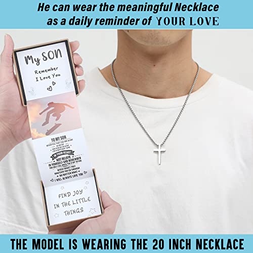 Unique Cross Necklace Gifts with Pull Out Gift Box for Son/Grandson/Dad/Love on Graduation/Father's Day/Birthday-Black/Silver(Various Sizes)4