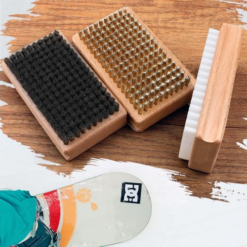 FurlameKoat Kit de escova de cera para esqui/snowboard, 3 peças de raspador acrílico + 3 escovas de