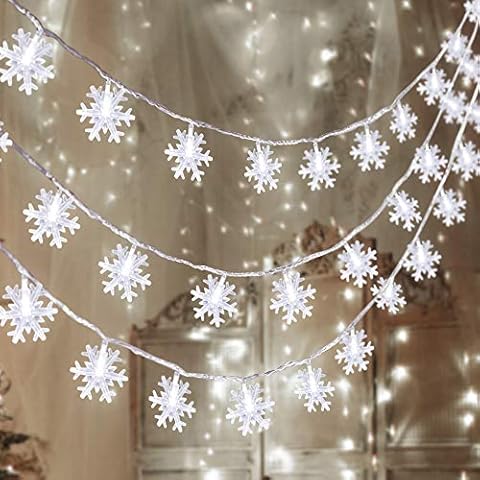 2 Packs 100 LED Christmas Snowflake String Lights Hanging Decorations - Winter Wonderland Lighted Decor for Holiday Xmas Indoor Outdoor Party Supplies (42.6ft,Batteries Not Included) Cover