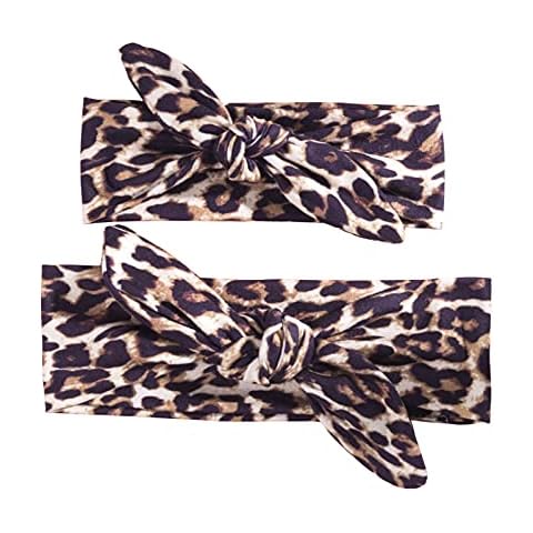 Carolilly Baby Girl Headband Floral Print Headbands The Same Elastic Bow Headband Headwear Turban Princess (Brown, 2 Pieces) Cover