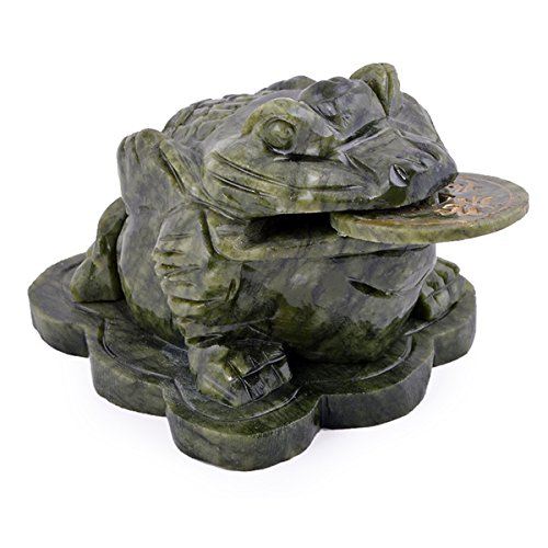 Fengshuisale Feng Shui Big Jade Money Frog Toad For Wealth 4.7X3.3X3.2 Inch W Red String Bracelet (L7019) #TOP4