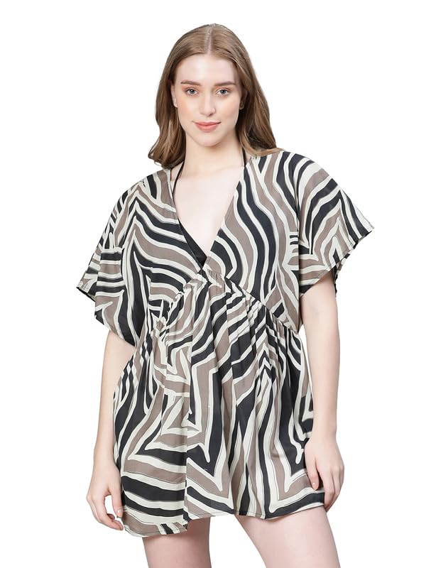 oxolloxo Women Multicolor Printed V-Neck Elasticated Beachwear Cotton Kaftan-picture-23
