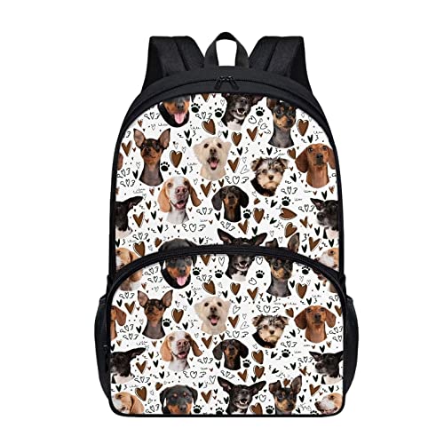 Girls Large School Golden Retriever Beagle Puppy Dogs Print Backpack Kids Breathable Padded Back Durable Lightweight Bookbag 17 Inch Elementary Student Children Boys School Daypack with Front Pocket