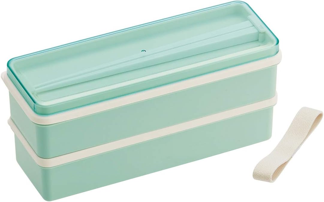 Skater SSLW9B Nutritional Balance Bento Box, 2-Tiers, Silicone Inner Lid, 30.4 fl oz (900 ml), Divided Powder Pastel, Green, Made in Japan