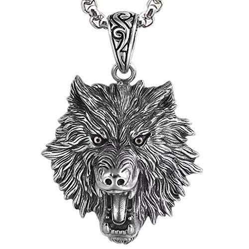 Collier loup argent sterling anti-allergie, amulette viking durable
