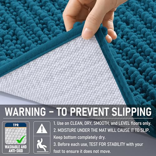 Image of OLANLY Bathroom Rug Mat 44x24, Thick Soft and Absorbent Chenille Bath Mat, Non-Slip Rubber Backing, Machine Washable Quick Dry Bath Rugs for Tub Shower Floor, Home Decor Accessories, Peacock Blue
