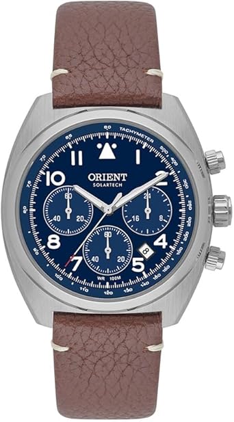 Relógio Orient Solartech Cronógrafo Pulseira Couro Marron MBSCC069 D2NX