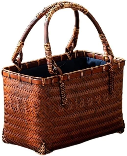 YSJX kitchen&bedroom Storage Accessories 1 Pack Handmade Bamboo Woven Bag Chinese Vintage Bamboo Basket Tea Art Tea Set Storage Bag Women's Handbag (Color : J)