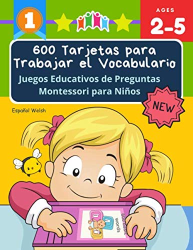 600 Tarjetas para Trabajar el Vocabulario Juegos Educativos de Preguntas Montessori para Niños Español Welsh Easy learning basic words cartoon ...