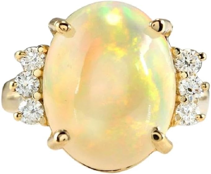 6.30 Carats Natural Impressive Ethiopian Opal and Diamond 14K Solid Yellow Gold Ring