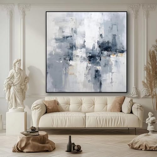 Cuadro abstracto gris y blanco de 90x90cm para salón 4
