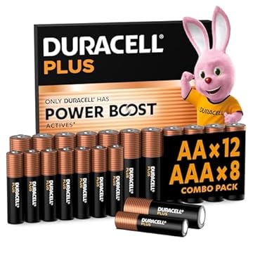 DURACELL Batterie Plus AA & AAA (Confezione combinata da 12xAA e 8xAAA) – Con POWER BOOST Actives – 0% di plastica nella confezione – Garanzia di 10 anni nell'ambiente di stoccaggio - MN150/ MN2400