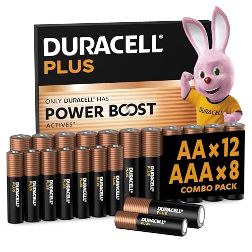 Immagine prodotto: DURACELL Batterie Plus AA & AAA (Confezione combinata da 12xAA e 8xAAA) – Con POWER BOOST Actives – 0% di plastica nella confezione – Garanzia di 10 anni nell'ambiente di stoccaggio - MN150/ MN2400