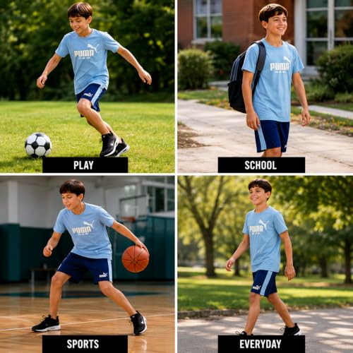 Image of PUMA Boys Active Shorts Set - 2 Piece Dry Fit T-Shirt and Performance Gym Shorts - Activewear Clothing Set for Boys (4-16)