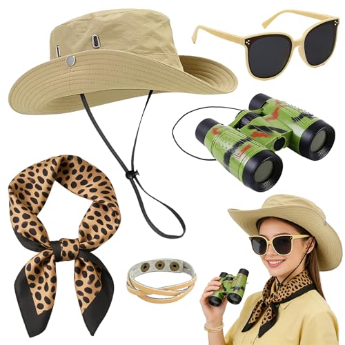 5 Pcs Safari Costume Accessories Set for Women Adult Zoo Keeper Outfit for Halloween Cosplay Safari Themed Party Rave Daily Use