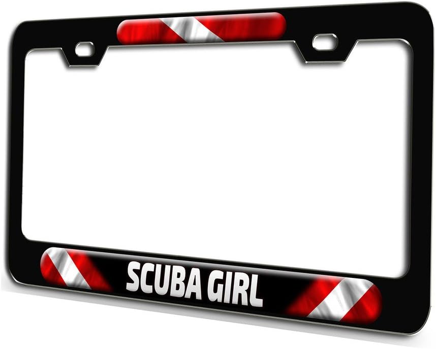 Makoroni - Scuba Girl Scuba Diving Black Steel License Plate Frame 3D Style